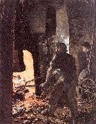 Adolph von Menzel Self-Portrait with Worker near the Steam-hammer oil painting reproduction